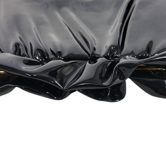 Vintage Vinyl Clutch Bag Black Patent Leather Gathered Shiny Evening Frame Small - Picture 10 of 15